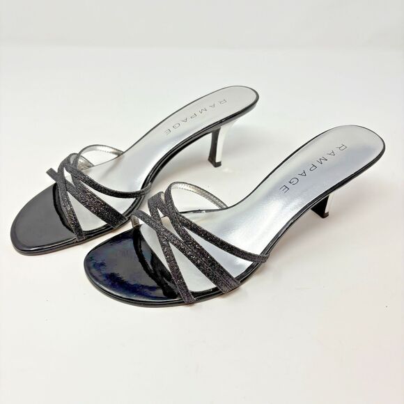Rampage Frankie 9 Womens Black Glitter Silver Heels Evening Strappy Sandals 8.5M - Picture 1 of 10